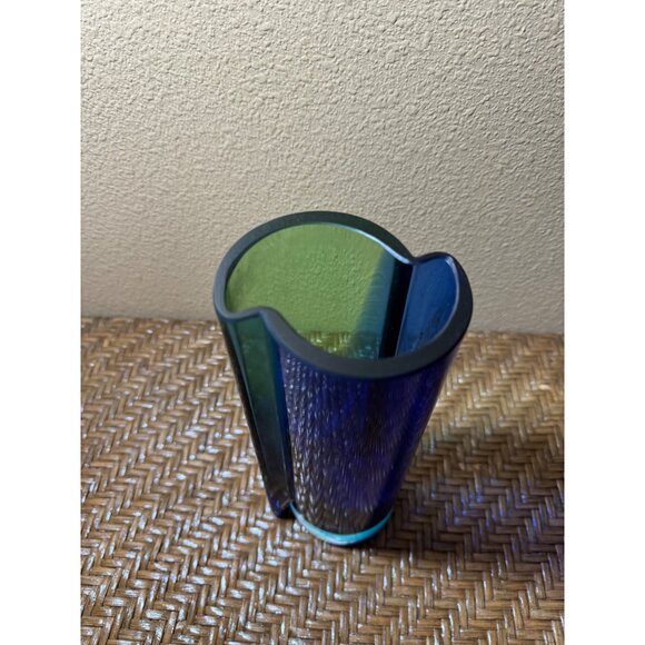 BOHEMIAN Blown Glass Blue Green Vase Made in Czech Republic 10”x4” - Picture 5 of 10